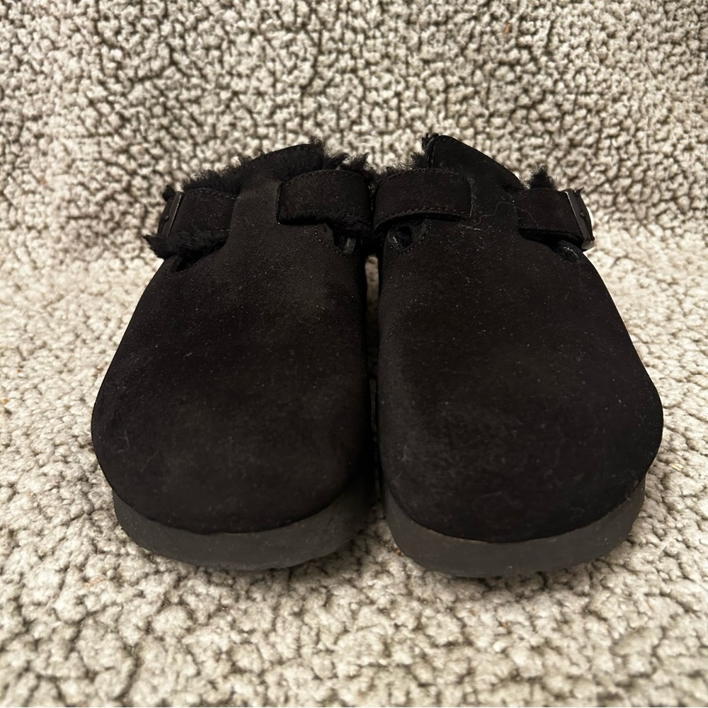 Birkenstock Papillio Boston clog sandals lined black fuzzy size 39 women’s 8 M 6 - Picture 2 of 6